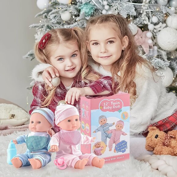 🆕 Twin Baby Dolls Pink Romper Hat Bottle Pacifier Soft Durable Hug Accessories - Picture 7 of 7